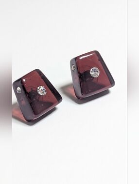 Vintage Mid-Century," "Embedded Rhinestone," and "Oxblood/Burgundy Jelly Lucite